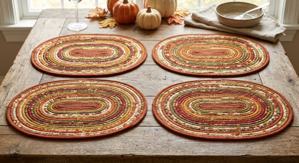 Holiday fall-themed placemats made with jelly-rolls